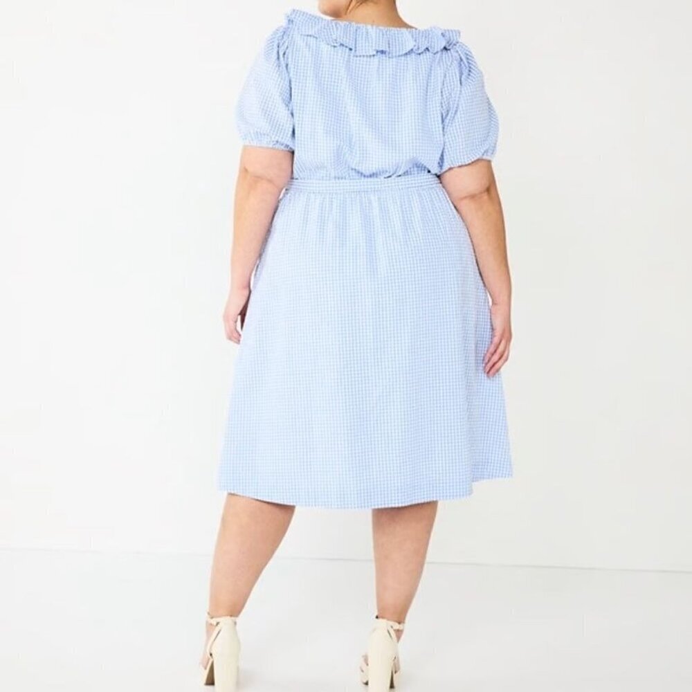 Draper James Blue Gingham Midi Dress - Picture 2 of 13